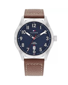 Tommy Hilfiger men watch blue with brown leather