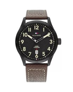 Tommy Hilfiger men watch black with brown leather