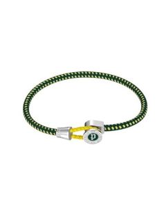 Police Button Bracelet for Men Steel with Green Yellow Cord