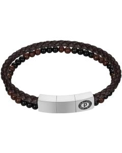 Police DUAL bracelet Steel Black with Brown Leather 