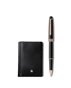 Montblanc Meisterstuck rose gold rollerball and business card 