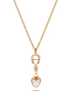 Aigner logo love necklace rose gold with mother of pearl