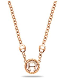 Aigner round necklace for women steel rose gold