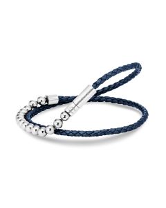Aigner bracelet for men silver with blue leather