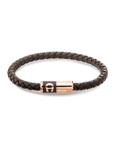 Aigner bracelet for men rose gold logo with brown leather
