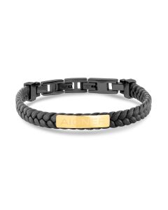 Aigner bracelet for gent gold with black leather