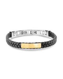 Aigner bracelet for gent gold , silver with black leather