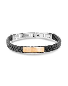 Aigner bracelet for gent rose gold with black leather