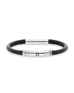 Aigner A Logo bracelet for gent silver with black leather
