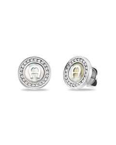 Aigner logo ladies earring steel silver with MOP , Crystal