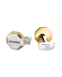Aigner GAVINO cufflink for men steel gold , White 