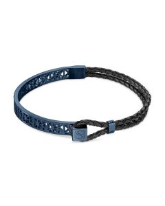 Saint Honore bracelet for men steel blue , Black leather