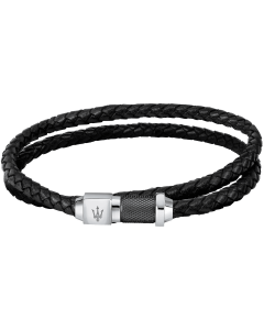 Maserati bracelet for men silver , Black leather size 410mm