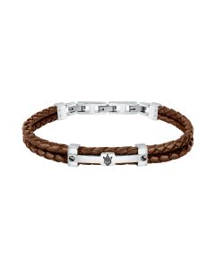 Maserati Bracelet For Men Leather, Brown / Silver