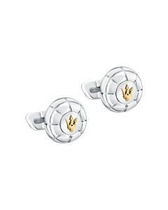 Maserati cufflink for men steel silver with gold logo
