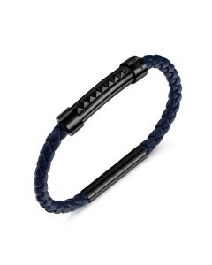 Police bracelet for men black , Blue leather