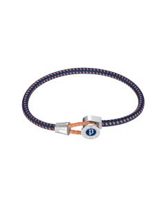 Police Button Bracelet for Men Steel with Navy Blue Cord