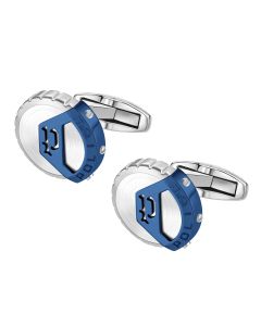 Police MEGALITHIC cufflink for men steel blue , Silver