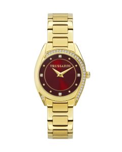Trussardi ladies watch steel gold with crystal 